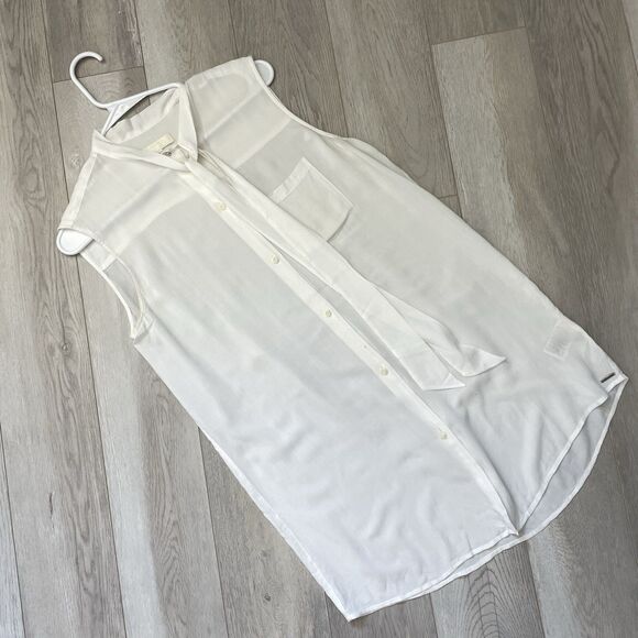 Diesel Tops - Diesel Buttonup Tunic silk sleeveless tie collar long womens White (medium)